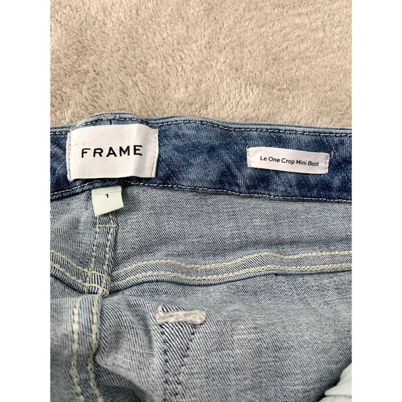 FRAME Le One Crop Mini Bootcut Jeans Light Wash High Rise Stretch Denim Size 1 - Picture 3 of 11